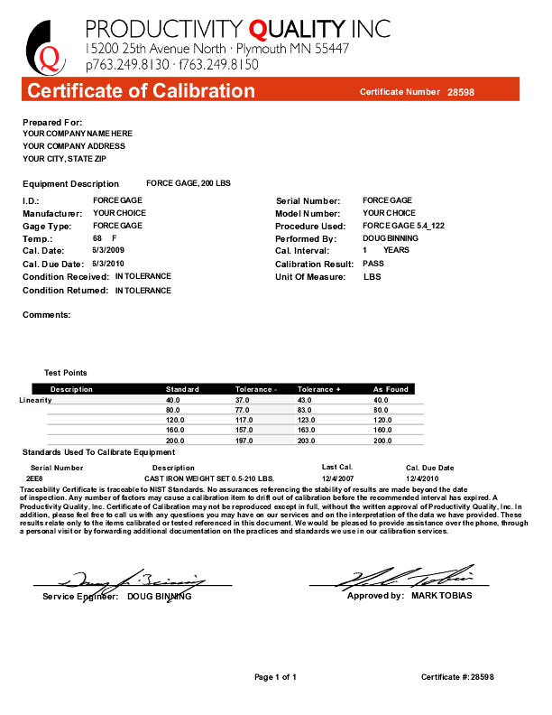 Force Gage, Tension or Compression