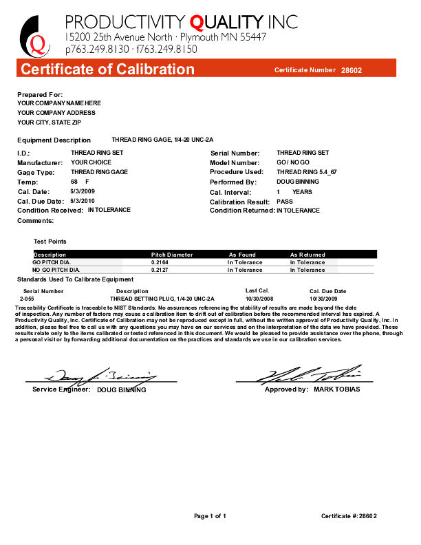 Thread Ring Gage Calibration